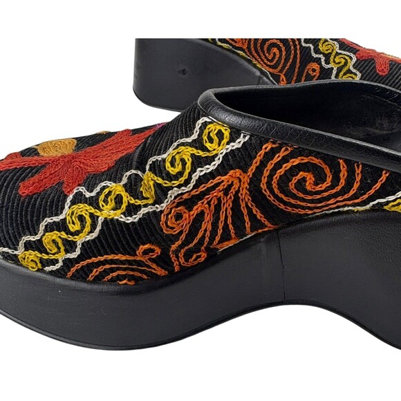 Retro Vibe Italian Floral Embroidered Corduroy Fairycore Boho Chunky Clogs 36  6 - Picture 12 of 16